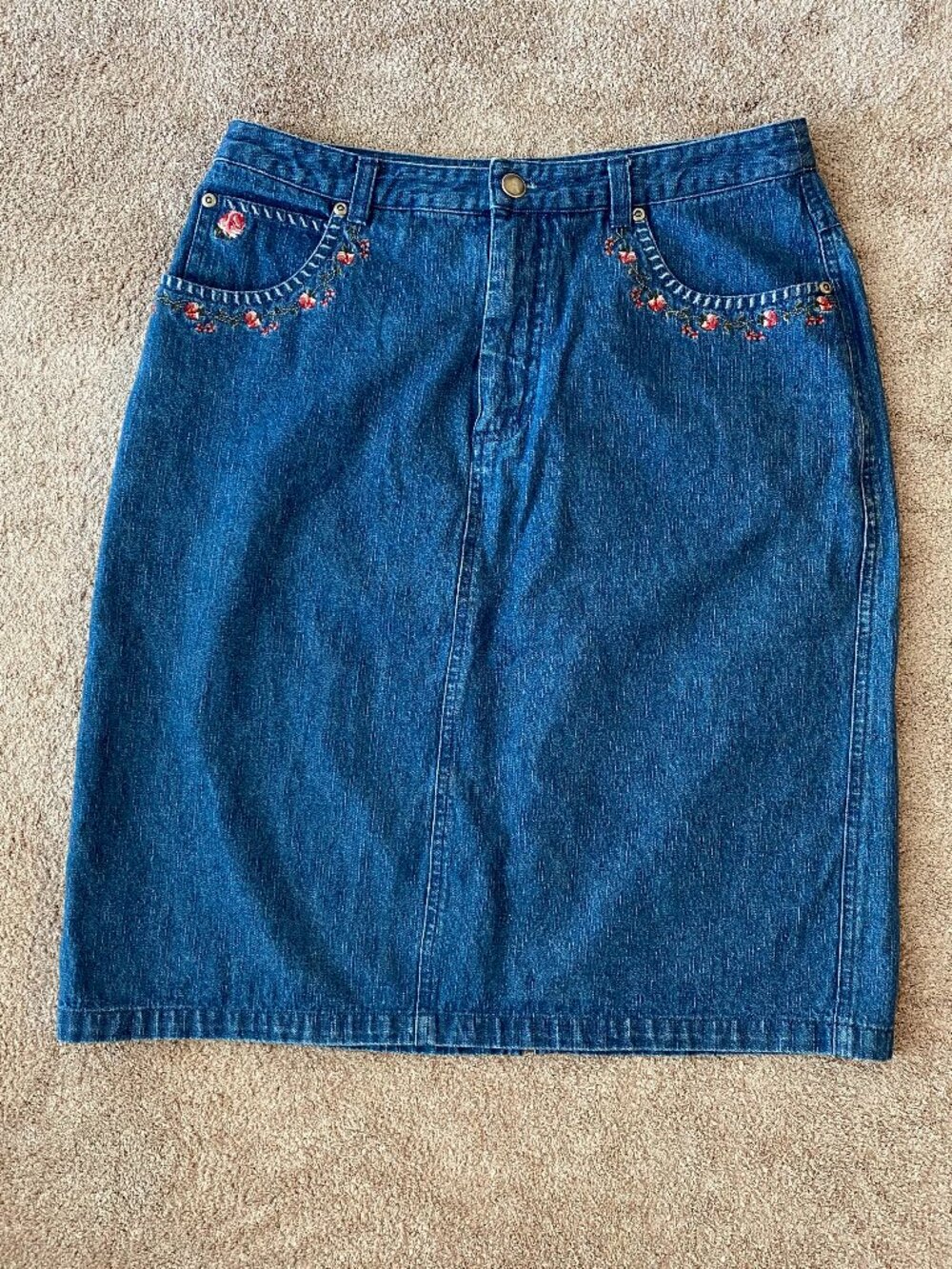 Northern Reflections embroidered denim midi skirt (size 8)